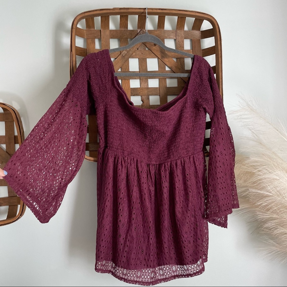 Torrid Burgundy Eyelet Long Sleeve Top